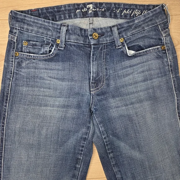 7 For All Mankind Bootcut Jeans Womens 27 Medium Wash Low Rise Stretch Denim - Picture 2 of 9